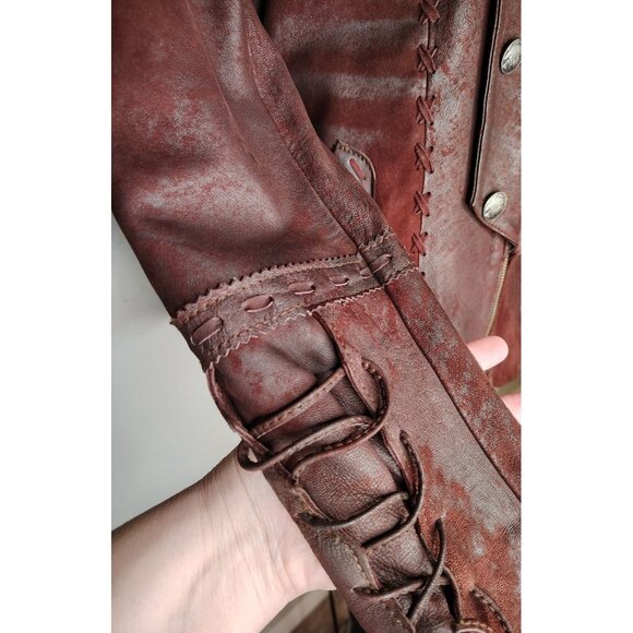 Tribe America Size 8 Geronimo Cognac Leather Jacket Cinched Back, Zip, Steampunk - Picture 4 of 10